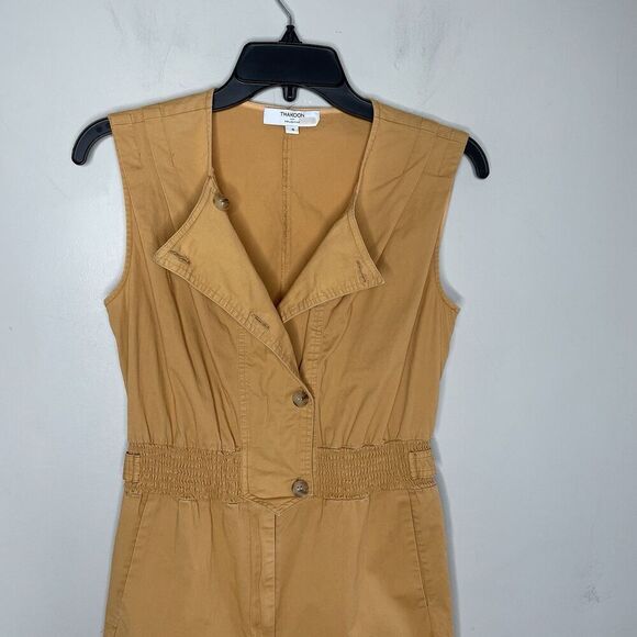 THAKOON Khaki Jumpsuit Women 4 Sleeveless Button Front Orange Cotton Blend - Picture 5 of 16